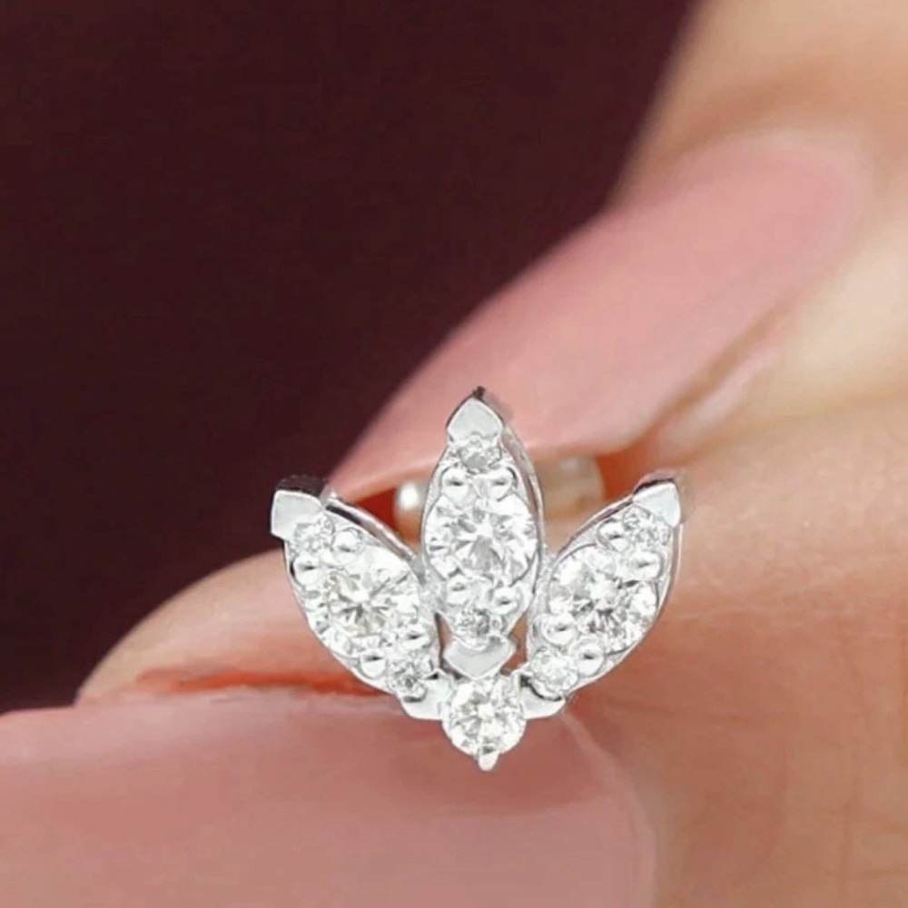 Lotus Diamond Earring 14k White Gold with Threaded Flat Back - 8.5mm - NEW